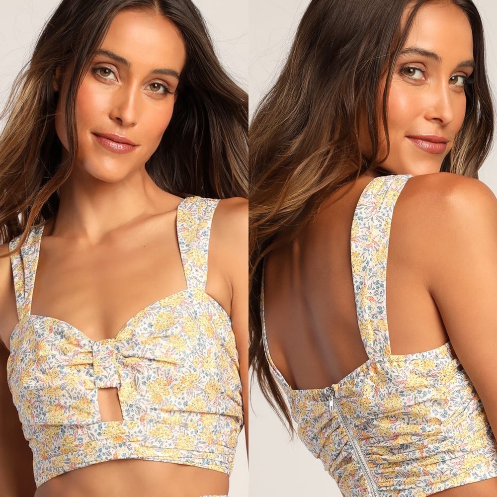 Lulu’s Yellow Floral Crop Top NWT